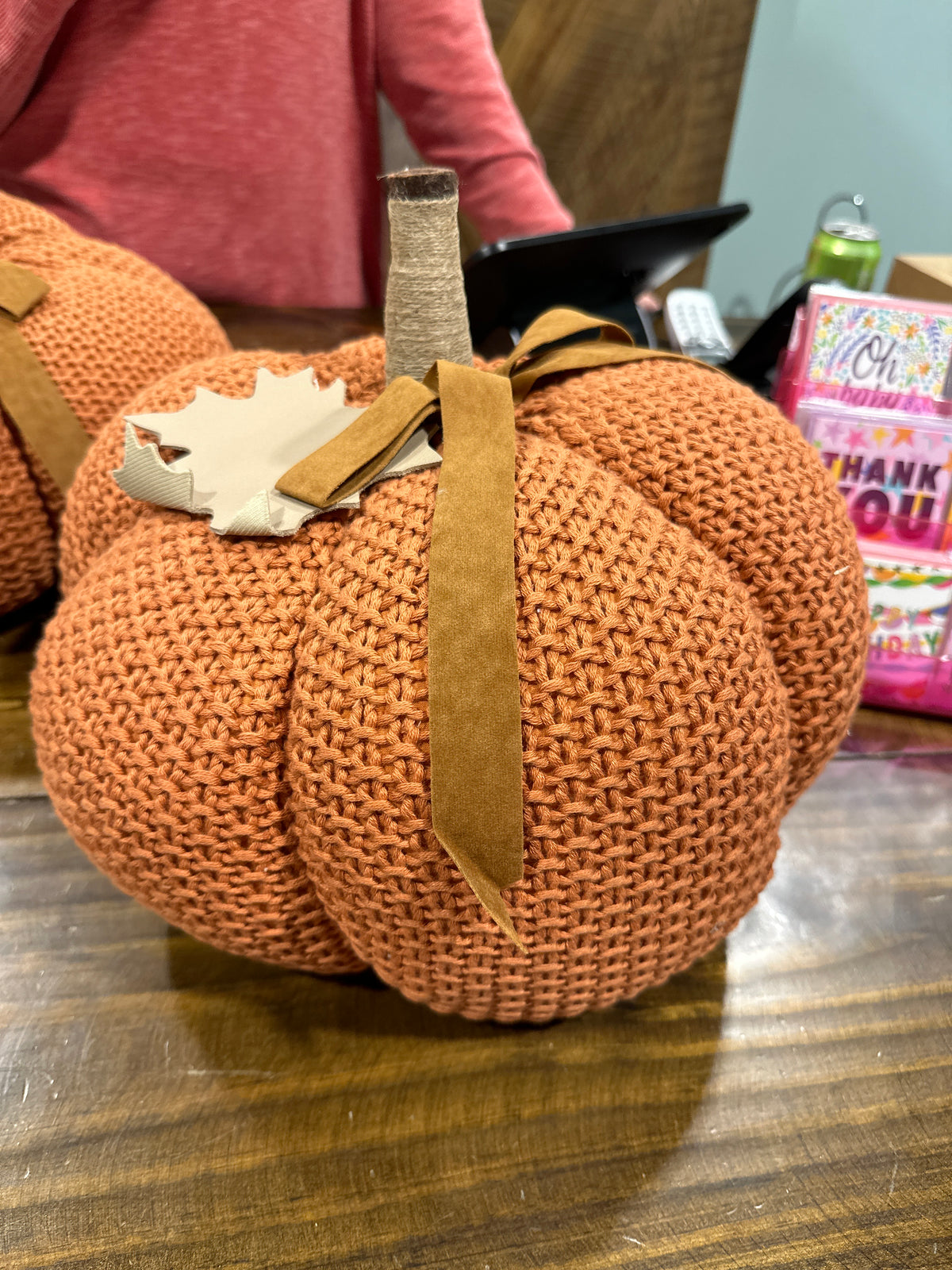 Burnt orange knit pumpkin