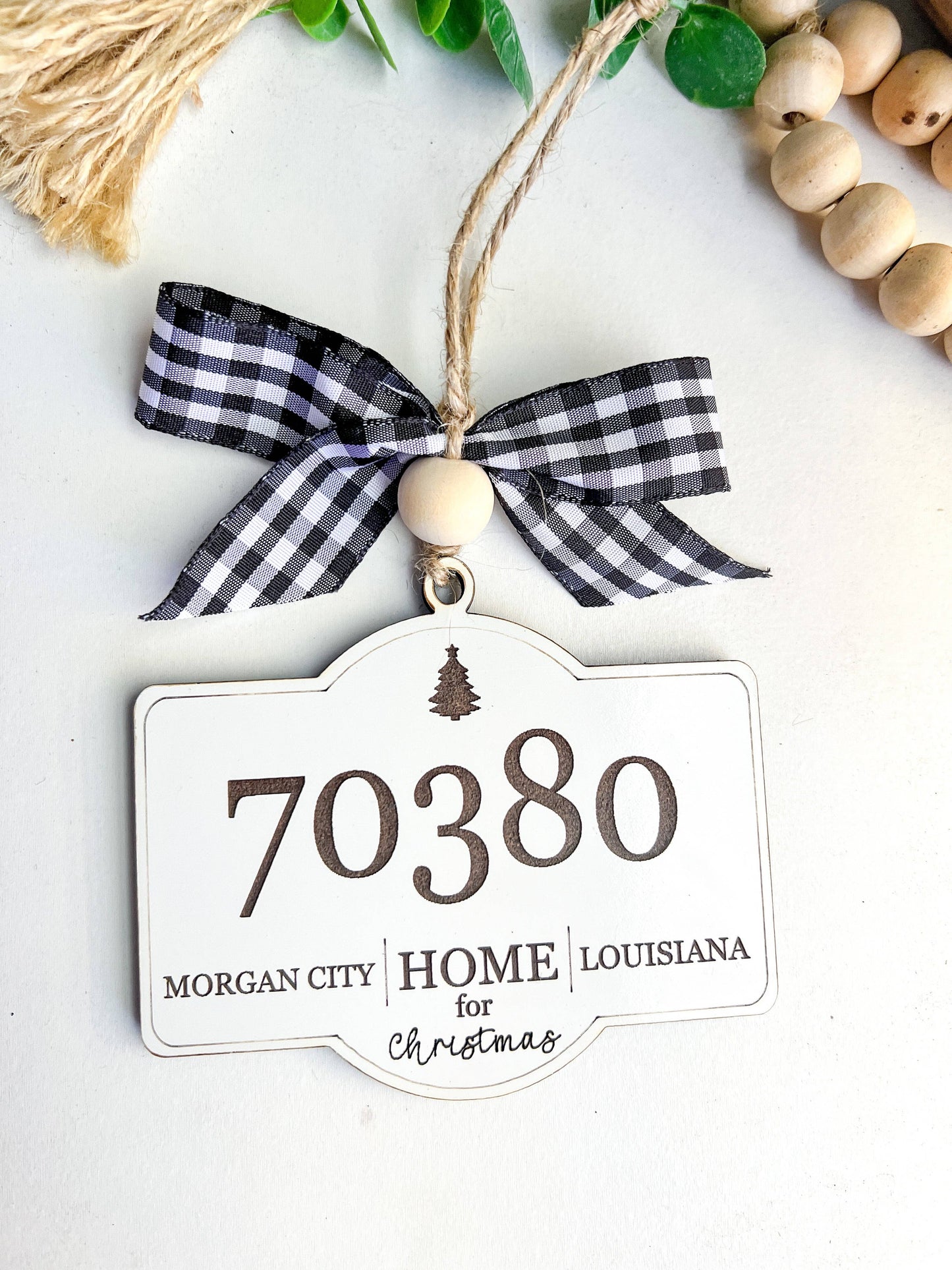 Zip Code Christmas Ornament Custom City & State: Red Buffalo Plaid