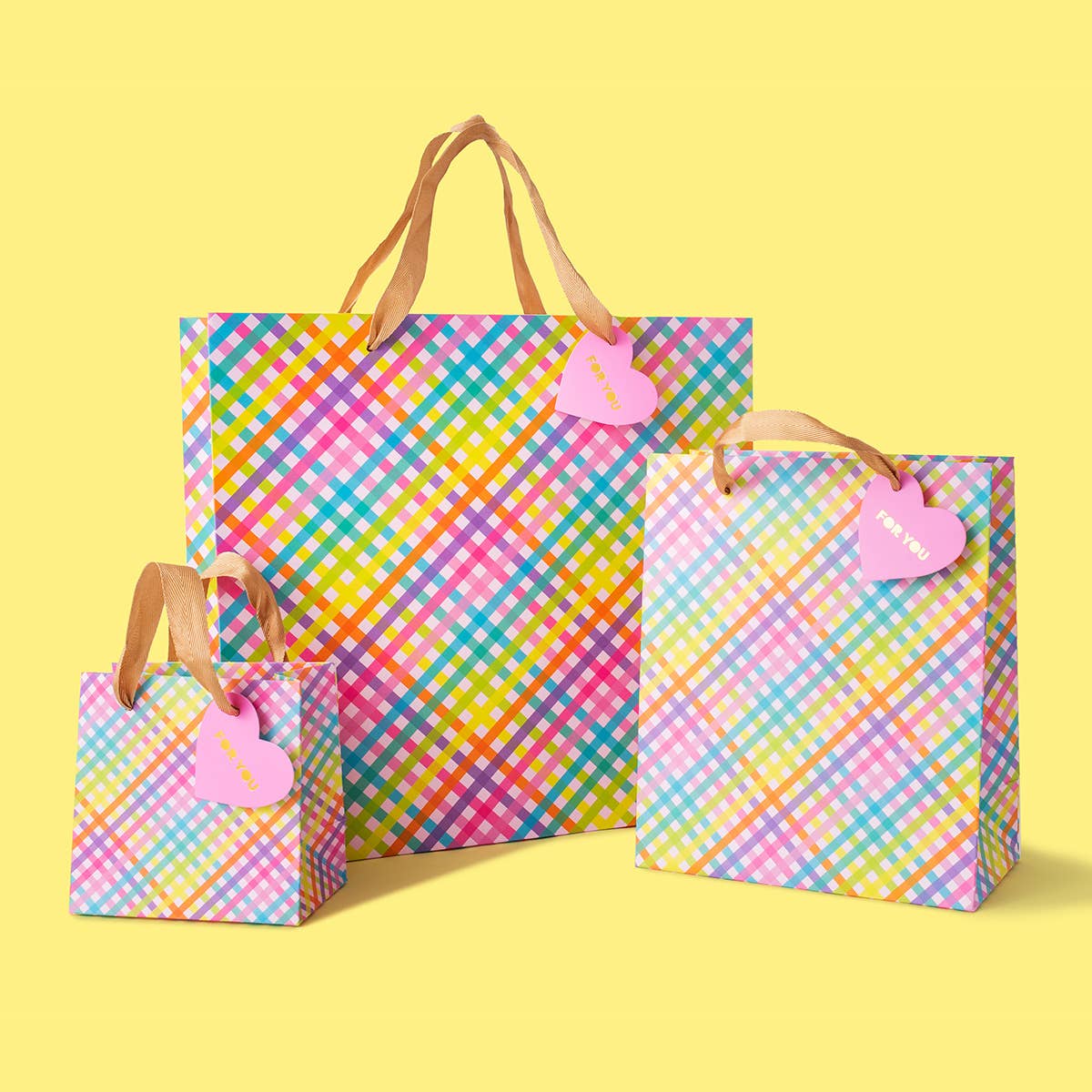 Gift Bags - Colorful Gingham - Assorted Sizes to Choose From: Small