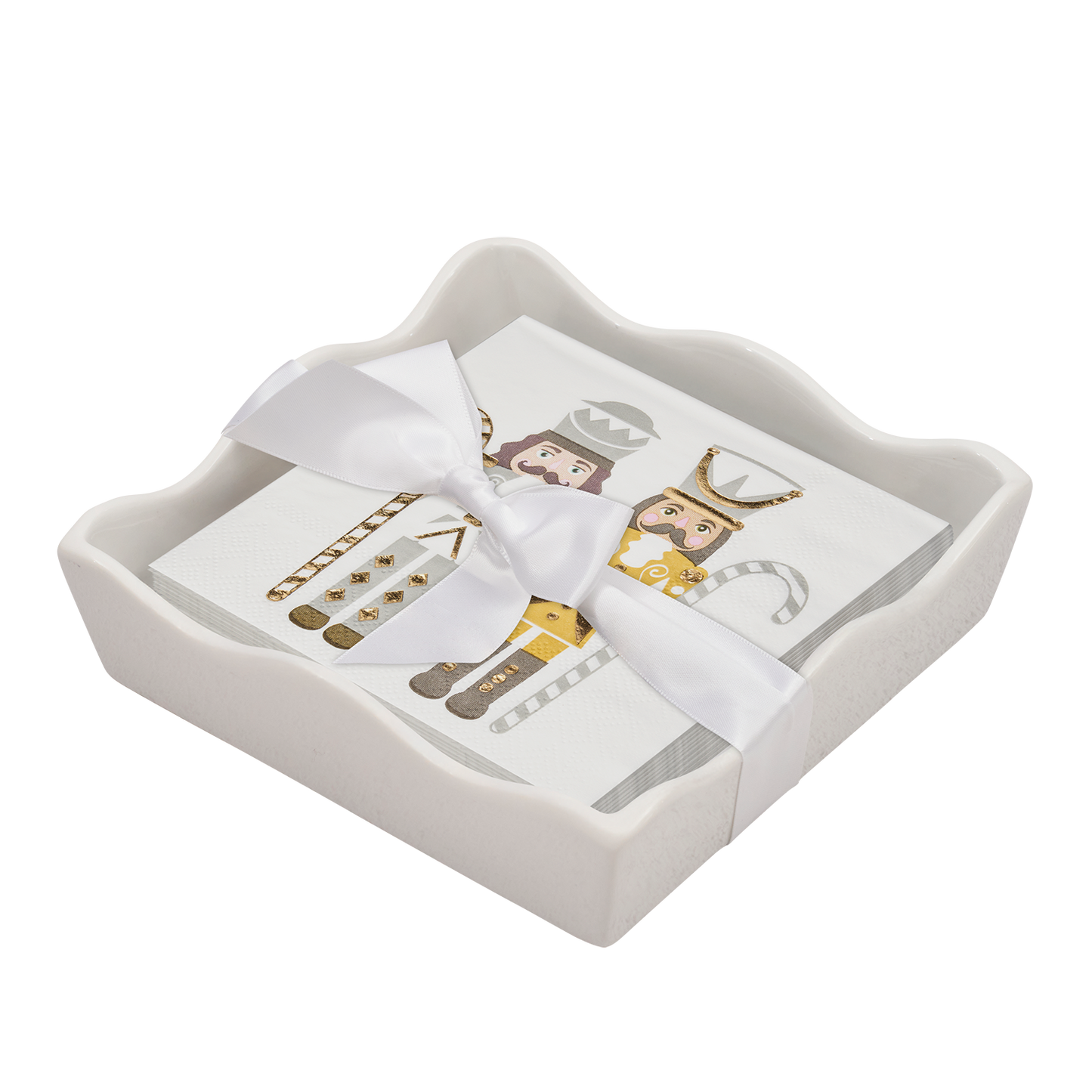 Ceramic Wave Napkin Tray with Cocktail Napkin - Gilded Nutcracker