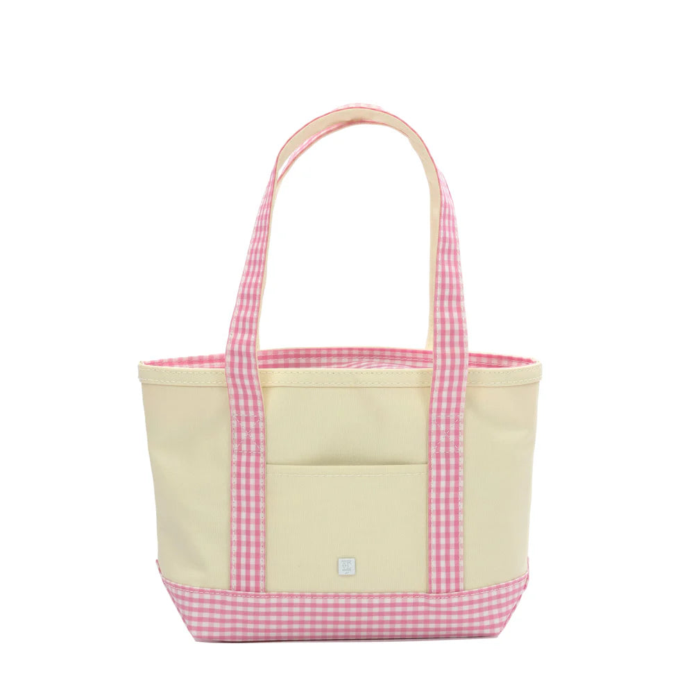 MINI TOTE - COATED CANVAS NATURAL With GINGHAM