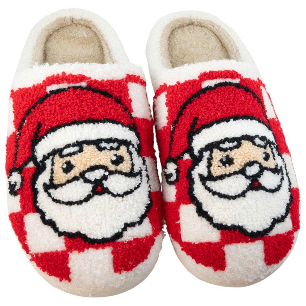 Santa Red Checkered Best Women's Slippers: White / S/M