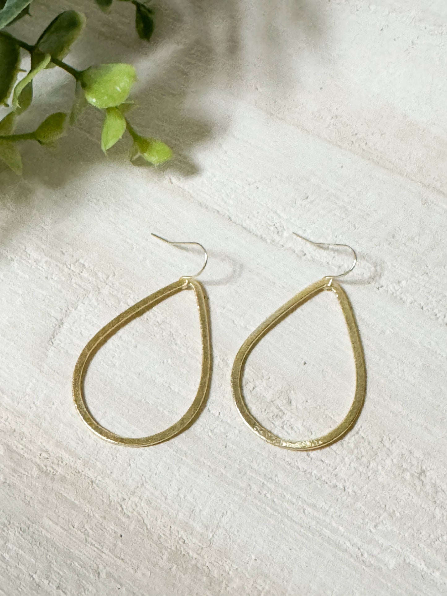 Small Light Brushed Gold Teardrop Earrings on Hook