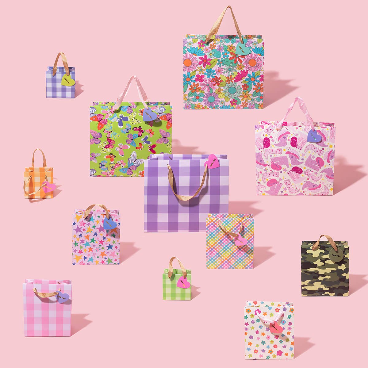 Gift Bags - Colorful Gingham - Assorted Sizes to Choose From: Small