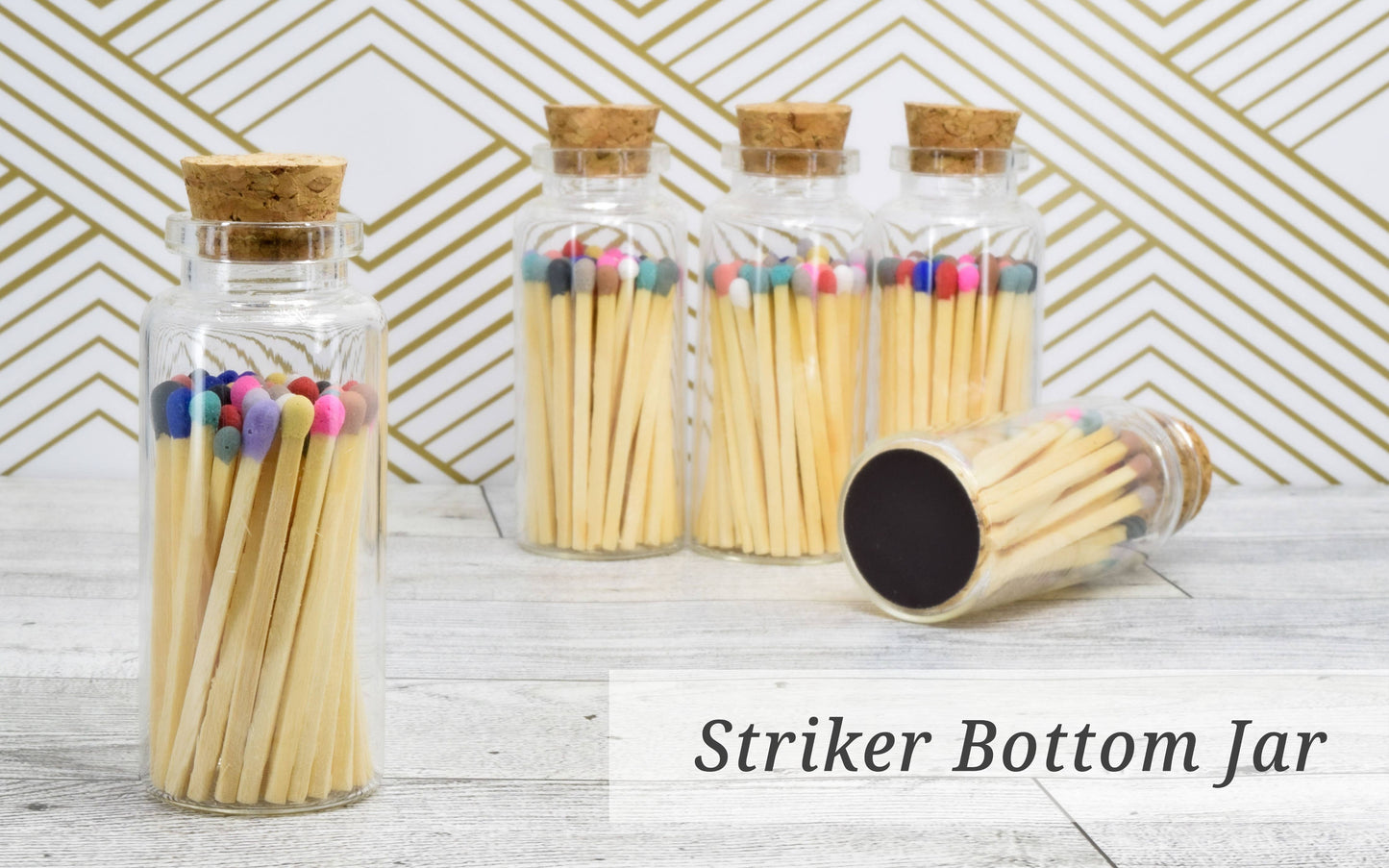 Small Match Bottles - Safety Matches in Jars with Striker: 40 Matchsticks Jar / Charcoal