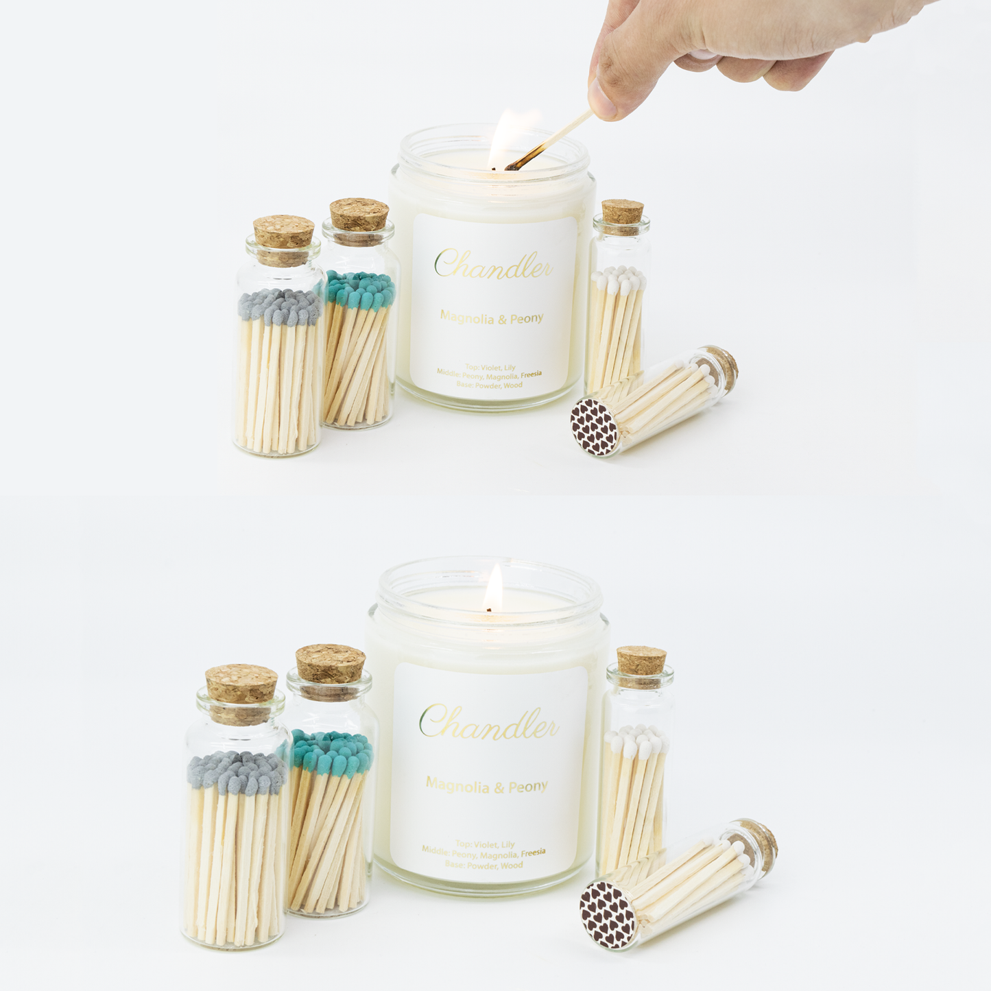 Small Match Bottles - Safety Matches in Jars with Striker: 40 Matchsticks Jar / Charcoal