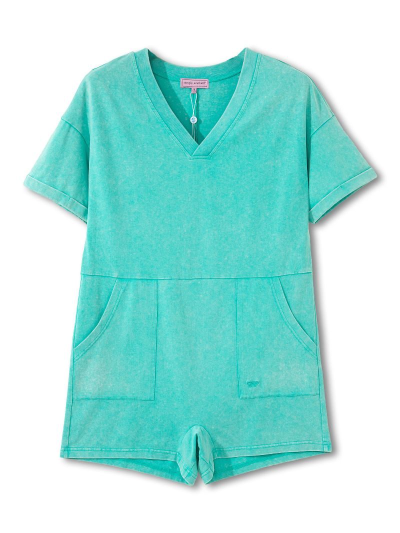 Vneck Vintage Romper Turquoise