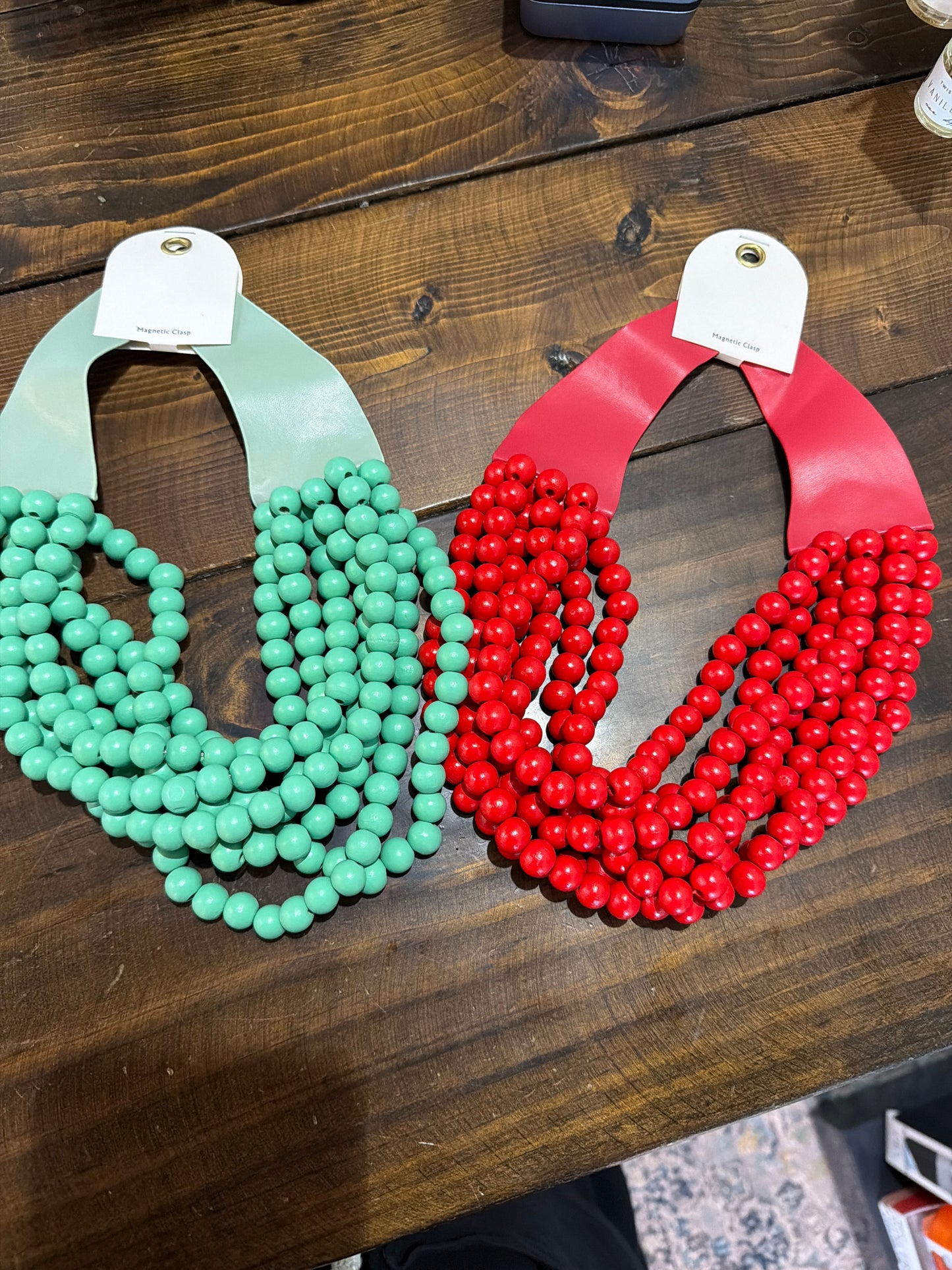 Wood Beaded Necklace with magnetic Clasp
