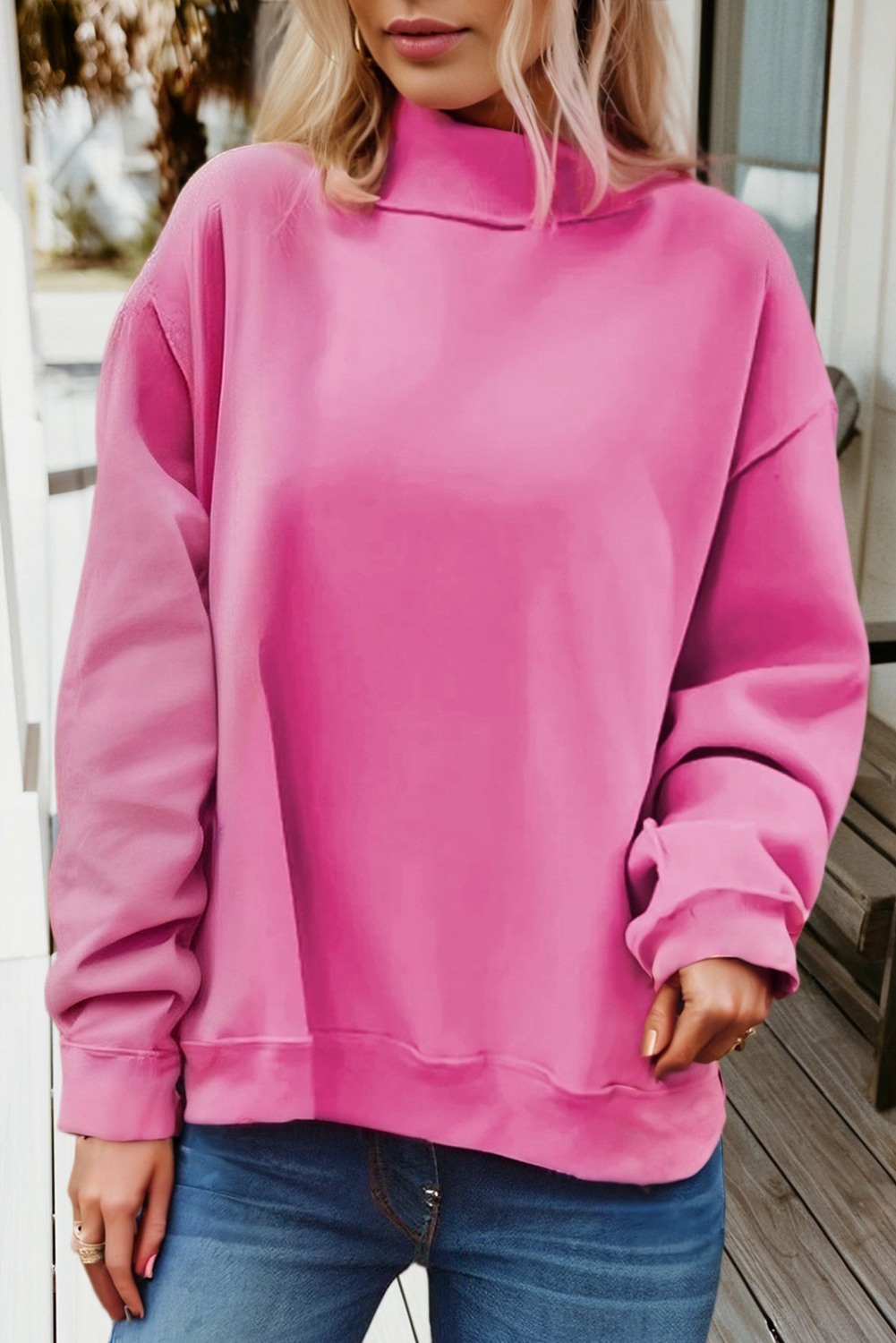 66Love Solid Oversize Reversible Mock Neck Sweatshirt (S-XL)