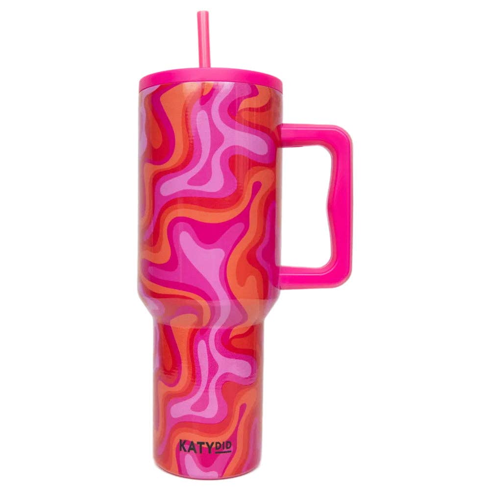 Hot Pink Retro Swirl Stainless Steel Tumbler: Hot Pink