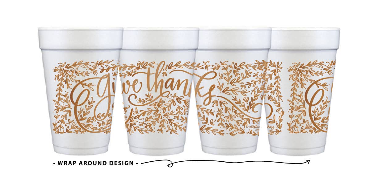 Foam Cups - Give Thanks (3 colors) (Thanksgiving): Pumpkin Orange