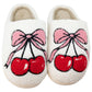 Cherry Bow Fuzzy Slippers