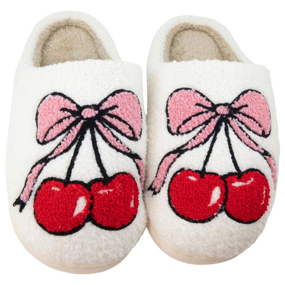 Cherry Bow Fuzzy Slippers