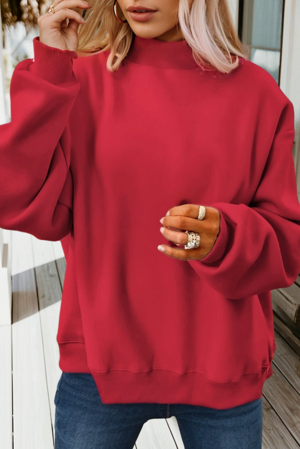 66Love Solid Oversize Reversible Mock Neck Sweatshirt (S-XL)