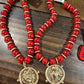 Bulldog red beaded coin necklace