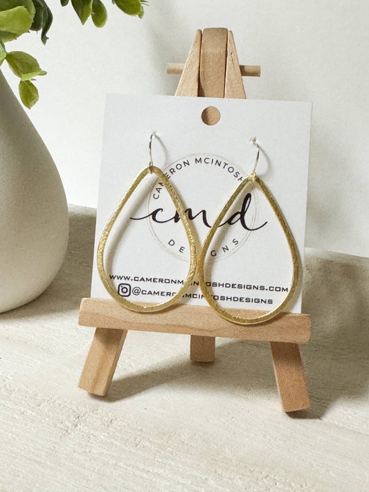 Small Light Brushed Gold Teardrop Earrings on Hook 