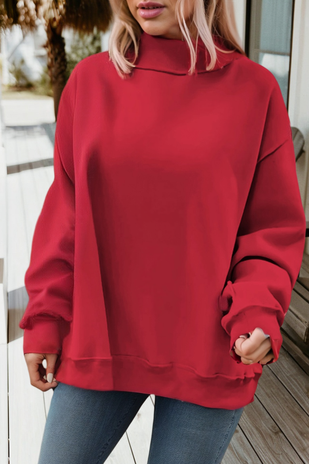 66Love Solid Oversize Reversible Mock Neck Sweatshirt (S-XL)