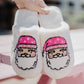 Pink Santa Face Women's House Slippers: White / L/XL