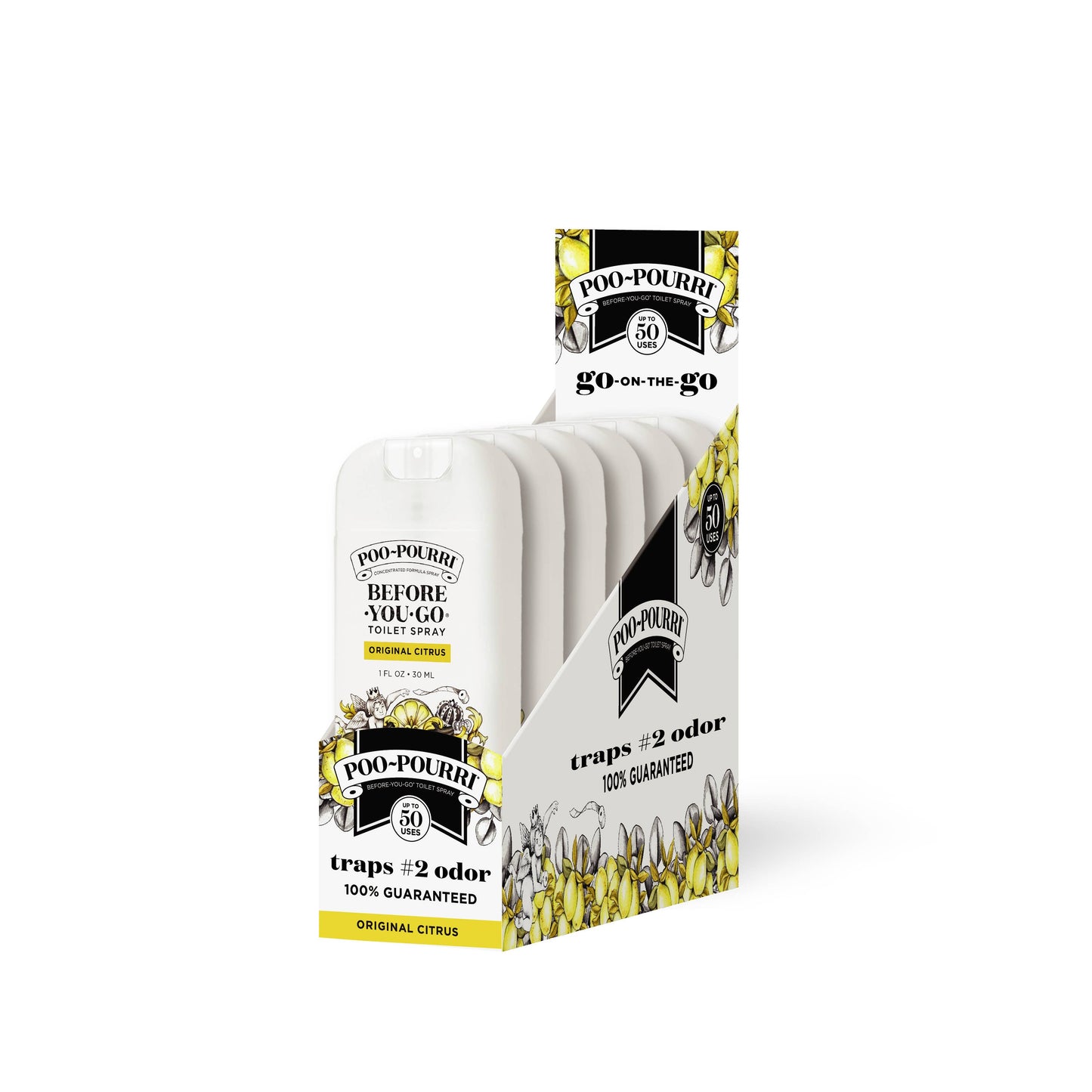 Poo~Pourri Original Citrus 1oz Pocket Sprayer, 4 Trays 32 un: Lemon + Bergamot + Lemongrass