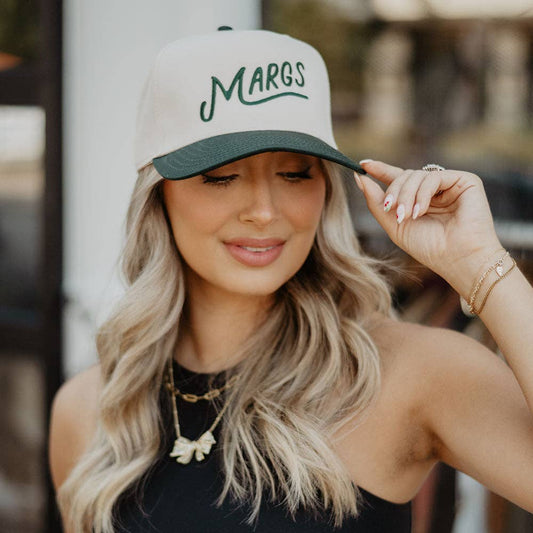 Margs Two-Toned Vintage Baseball Hat: Dark Green and Tan