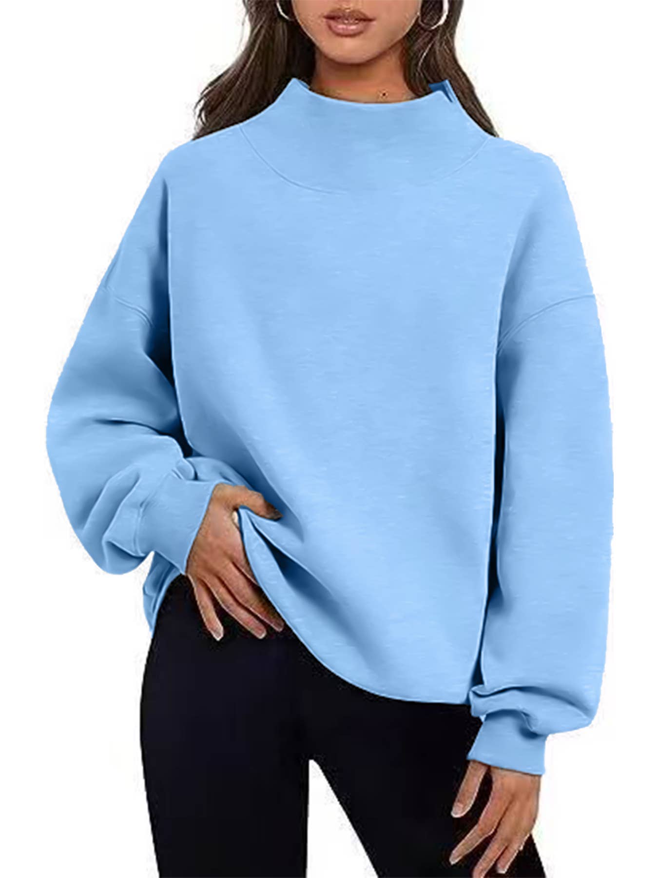 Baby Blue Oversized Mock Neck Top Sweatshirt