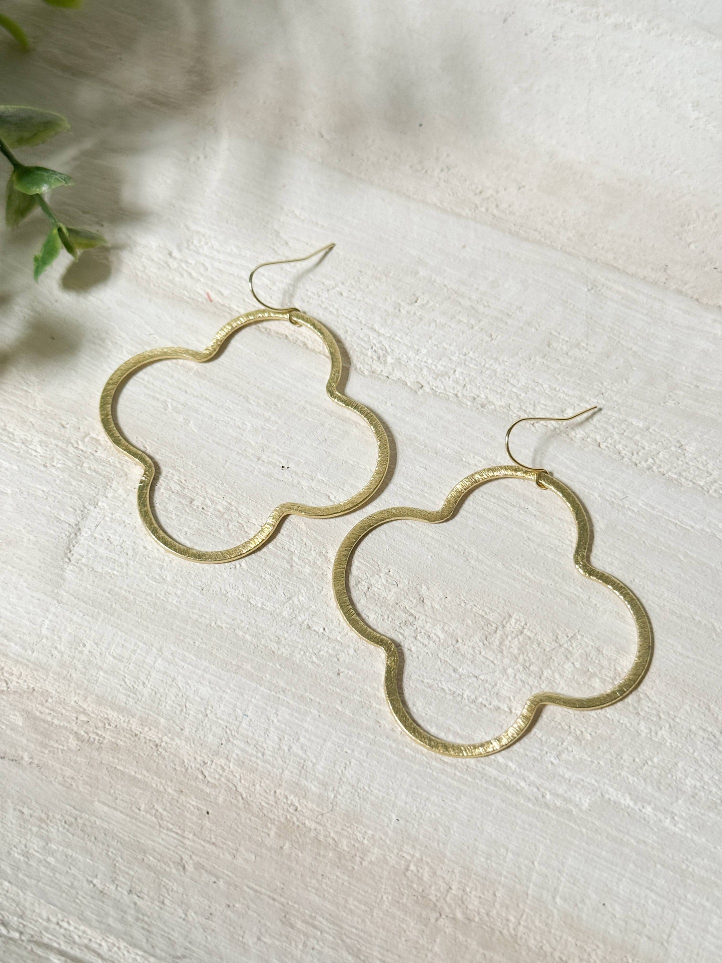 Medium Light Brushed Gold Quatrefoil Earrings on Gold Post