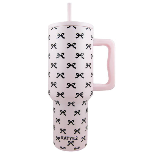 Black & Pink Mini Coquette Bows 38 Oz Tumbler w Handle: Light Pink