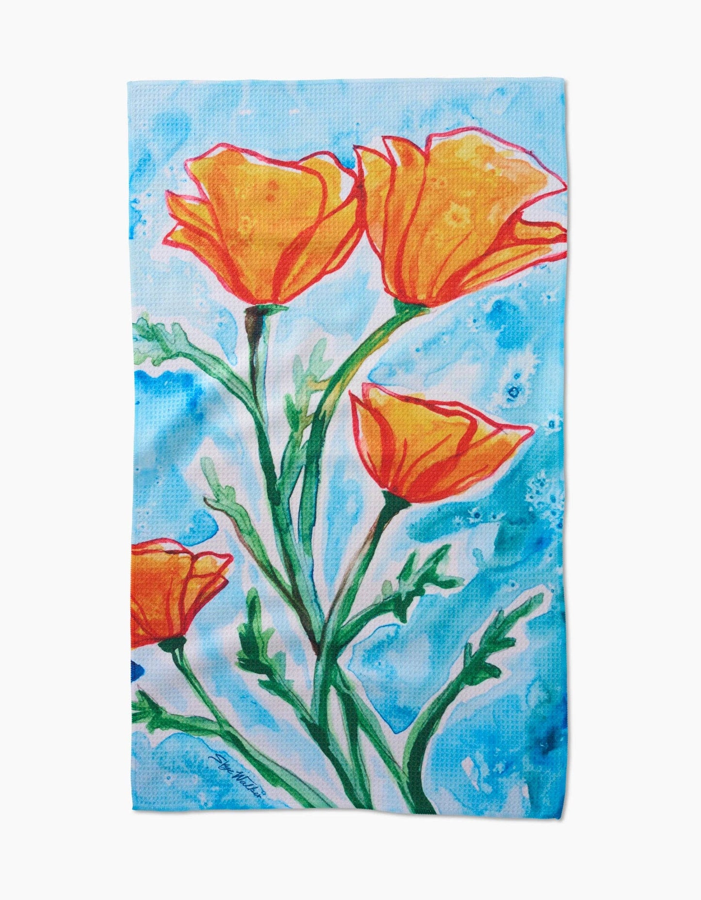 Golden Poppy Flowers Tea Towel