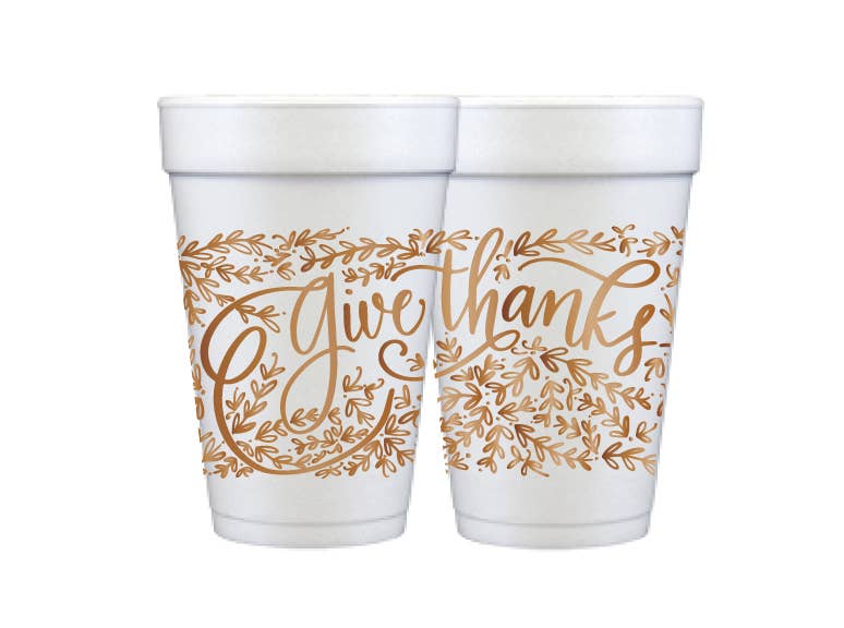 Foam Cups - Give Thanks (3 colors) (Thanksgiving): Pumpkin Orange