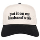 Put It On My Husband's Tab Wholesale Two-Toned Vintage Hat: Black and Tan