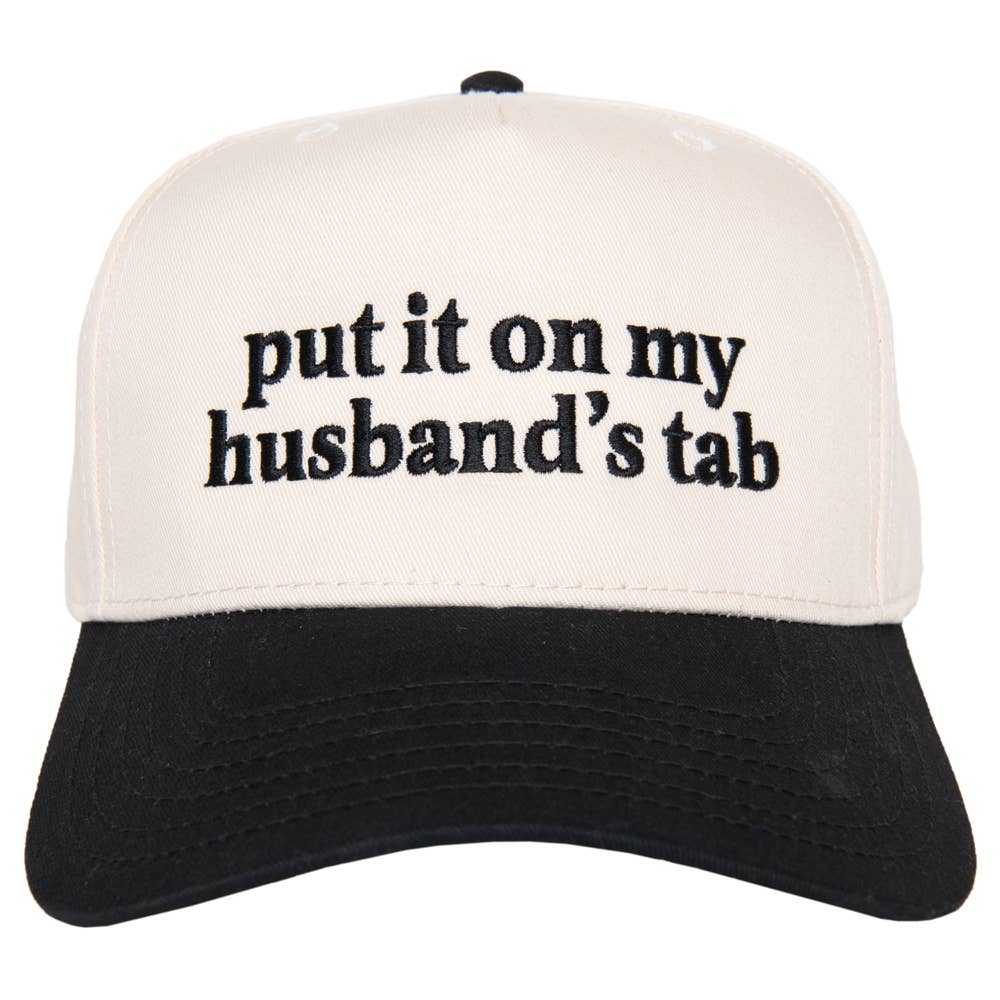 Put It On My Husband's Tab Wholesale Two-Toned Vintage Hat: Black and Tan