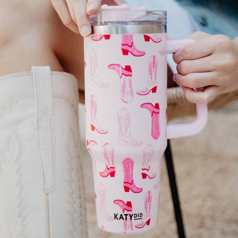 Light Pink Western Boots Tumbler Cup w/ Handle: Light Pink