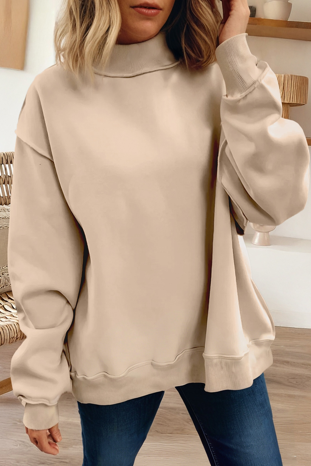 66Love Solid Oversize Reversible Mock Neck Sweatshirt (S-XL)