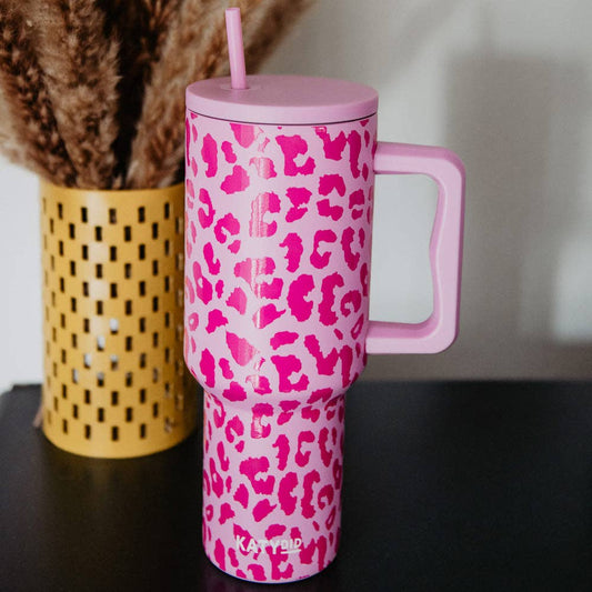 Light Pink Leopard 38 Oz Stainless Steel Tumbler: Light Pink