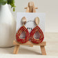 Red Polymer Clay + Gold Leaf Teardrop Earrings | Oval Post