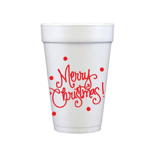 Foam Cups - Merry Christmas with Dots (3 colors): Mix of Red and Green