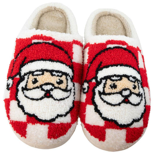 Santa Red Checkered Best Women's Slippers: White / L/XL