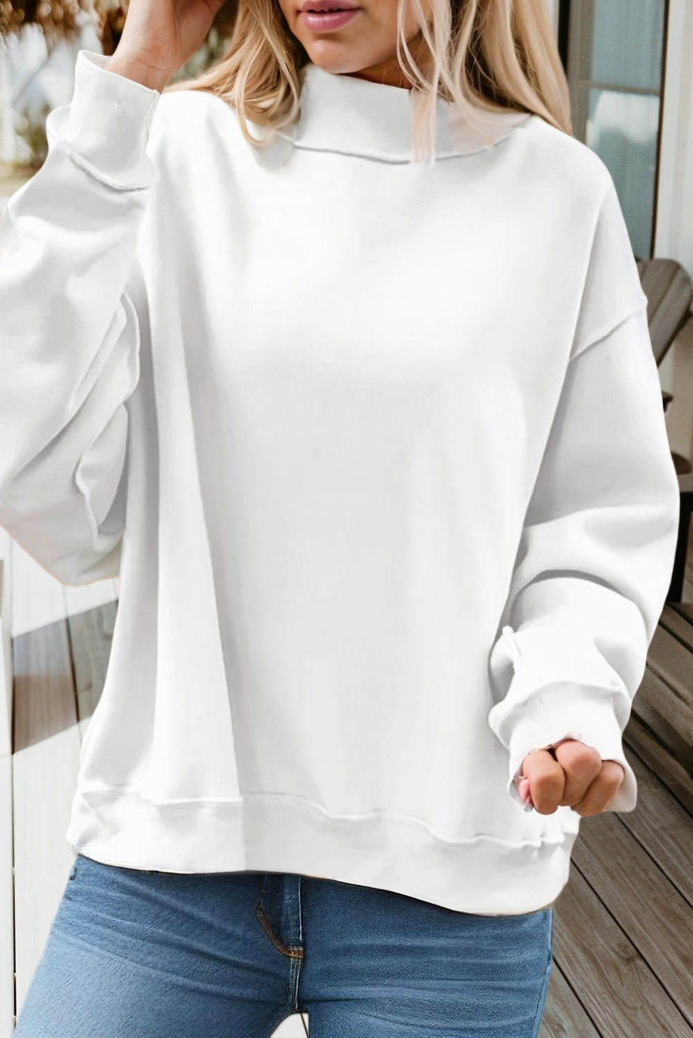 66Love Solid Oversize Reversible Mock Neck Sweatshirt (S-XL)