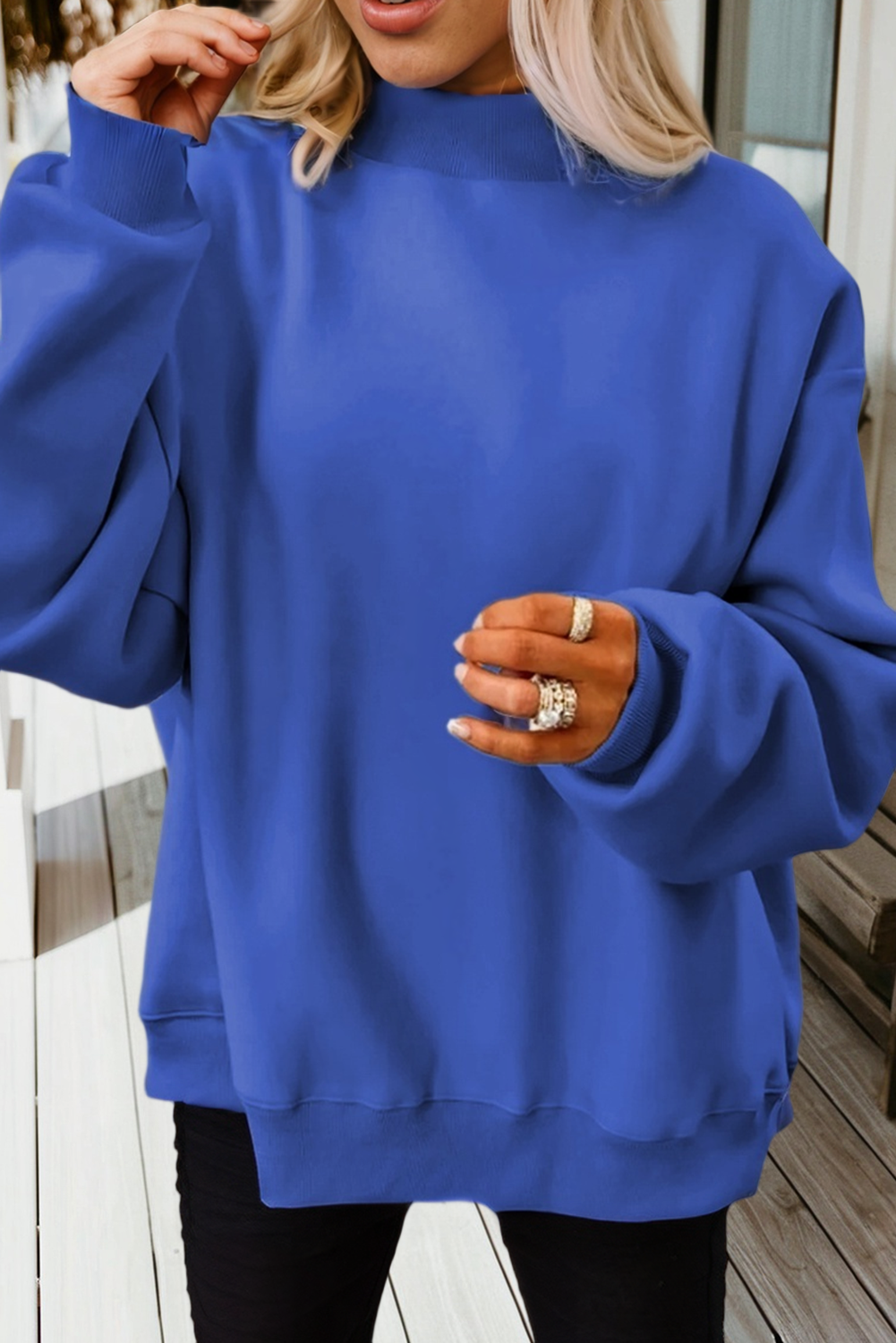 66Love Solid Oversize Reversible Mock Neck Sweatshirt (S-XL)