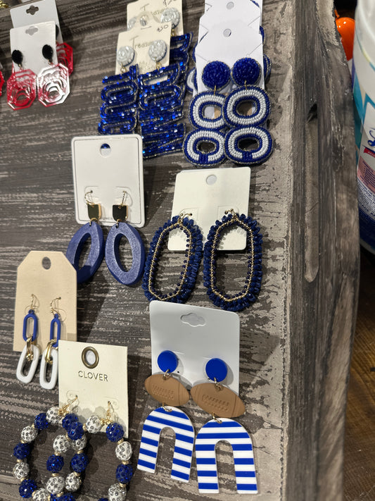 blue and white earrings