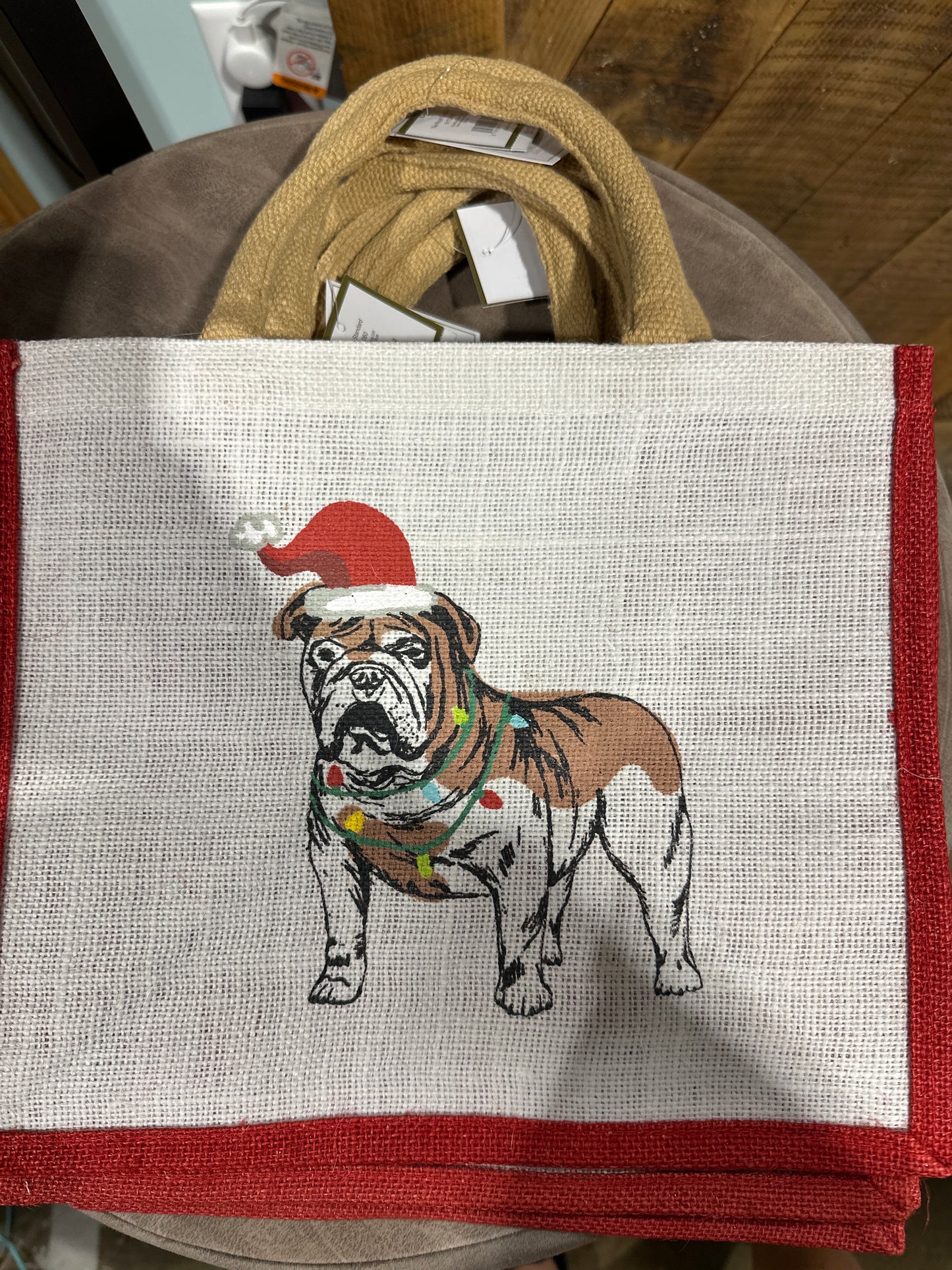 Christmas bulldog gift tote