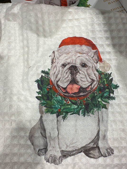 Santa Bulldog Tea Towel