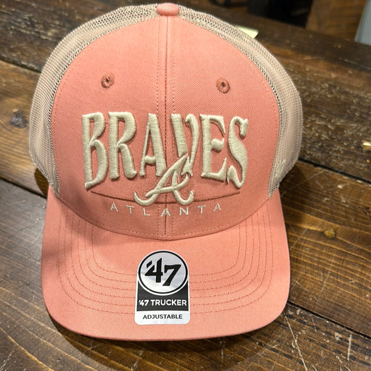 Braves pale pink trucker hat