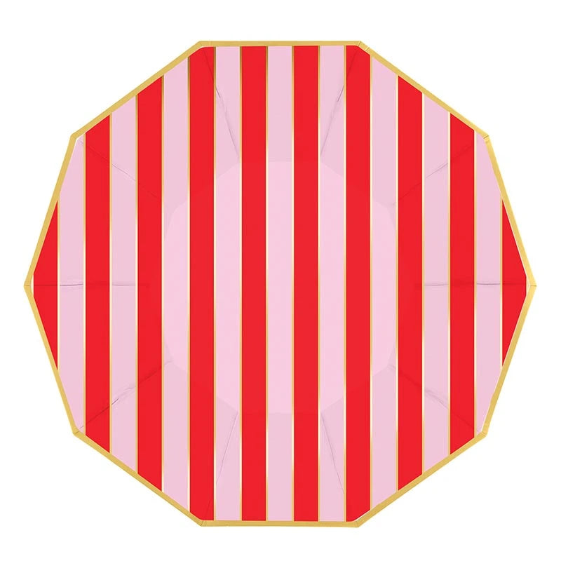 Foil Decagon Paper Plates - Holiday Stripe - 8ct