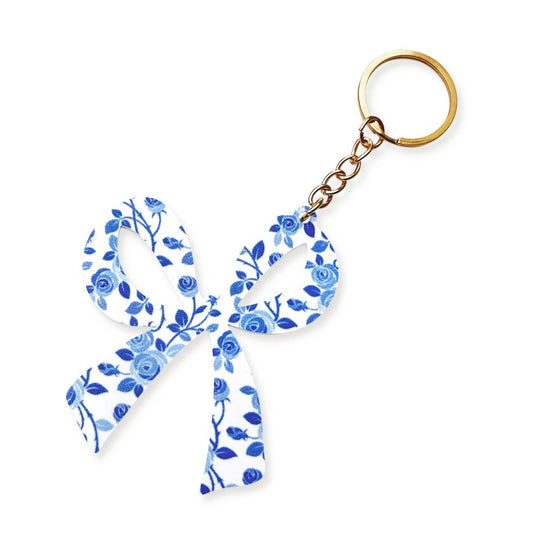Bow Keychain: Blue Floral