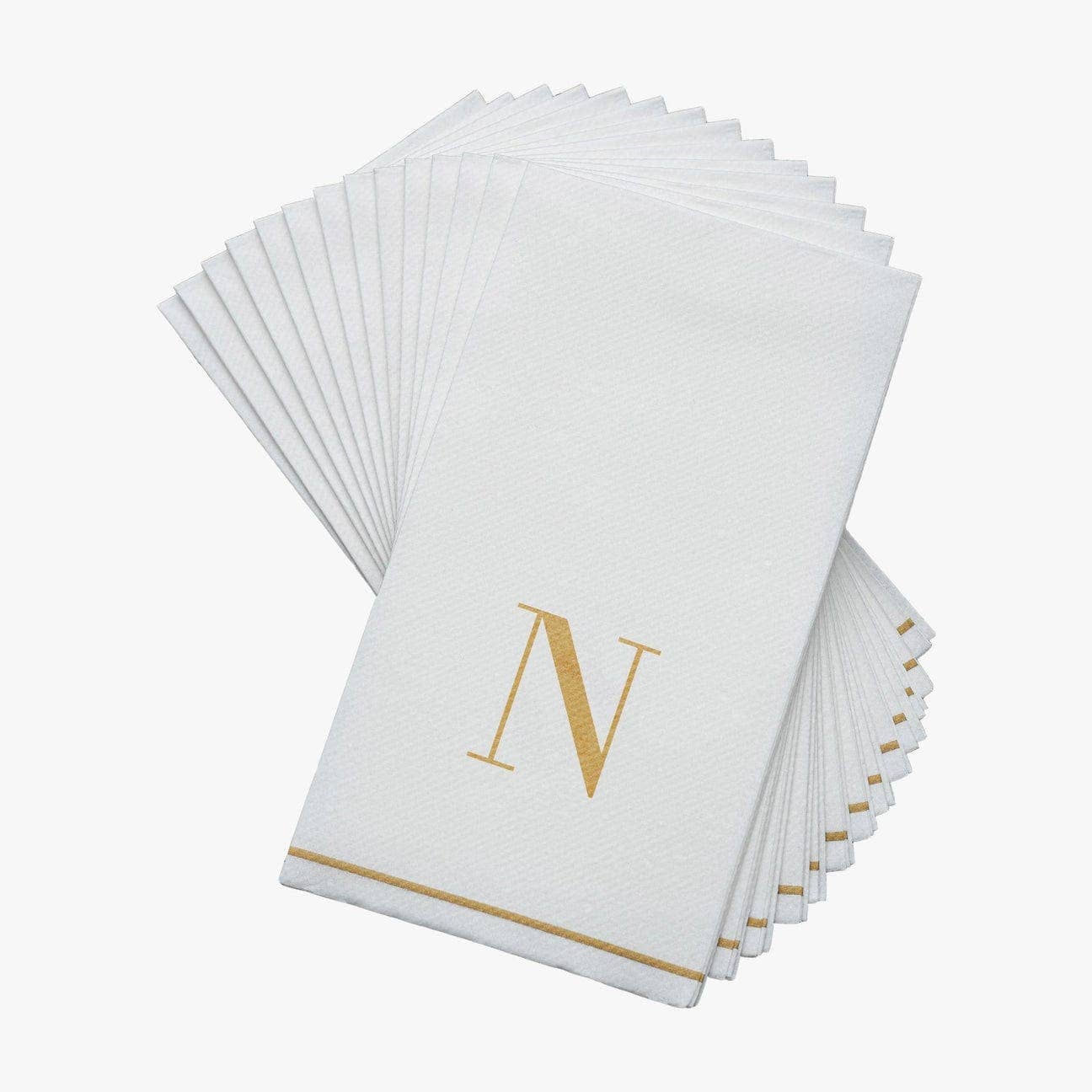 N Gold Monogram Paper Disposable Dinner Napkins | 14 Napkins: 14 Guest Napkins - 4.25" x 7.75"
