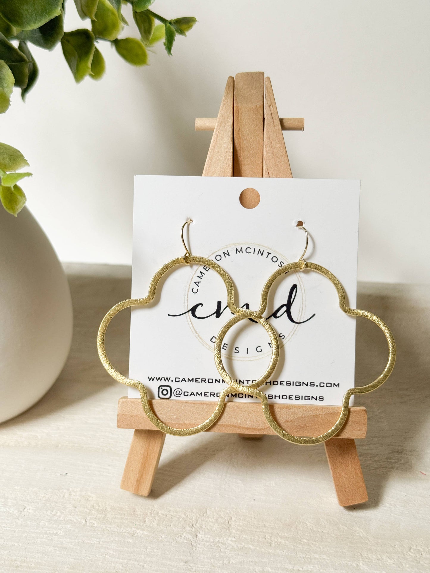 Medium Light Brushed Gold Quatrefoil Earrings on Gold Post