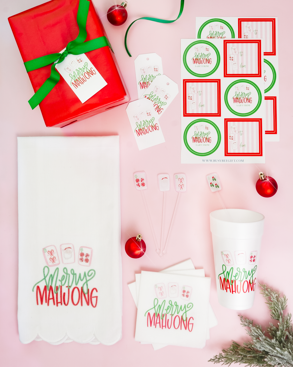 Merry Mahjong Christmas Cocktail Napkins | Set of 20