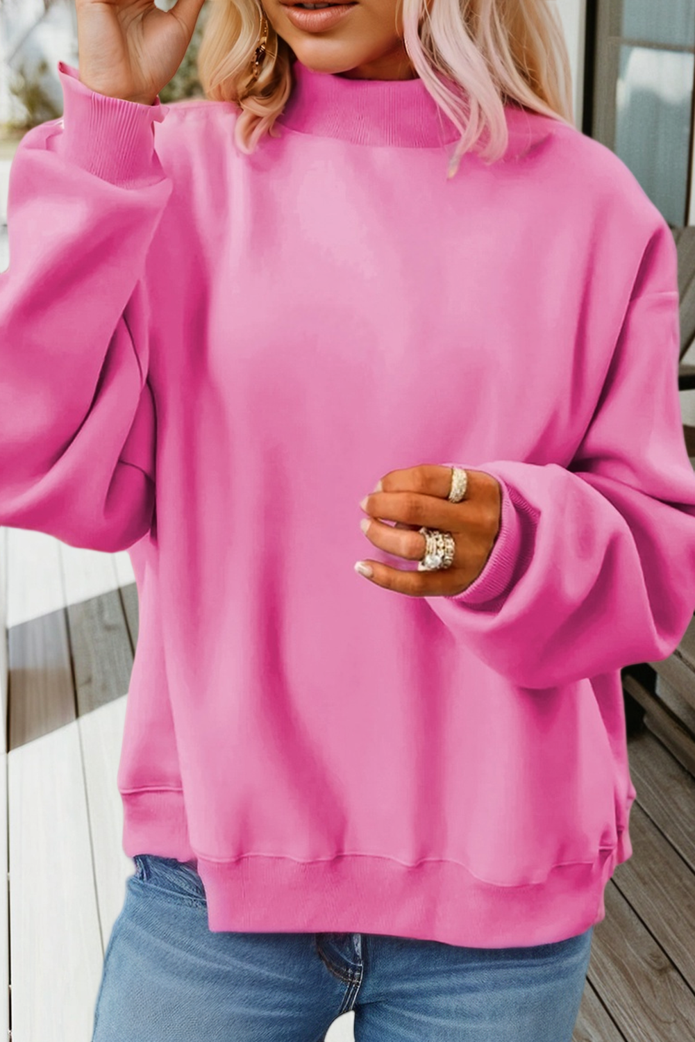 66Love Solid Oversize Reversible Mock Neck Sweatshirt (S-XL)