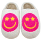 Hot Pink Star Eyed Happy Face Slippers: White / M/L